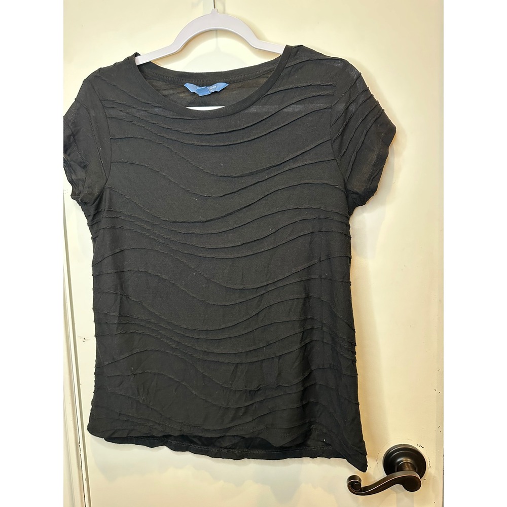 Simply Vera Vera Wang Black Textured Wavy Tiered Short Sleeve Top Medium